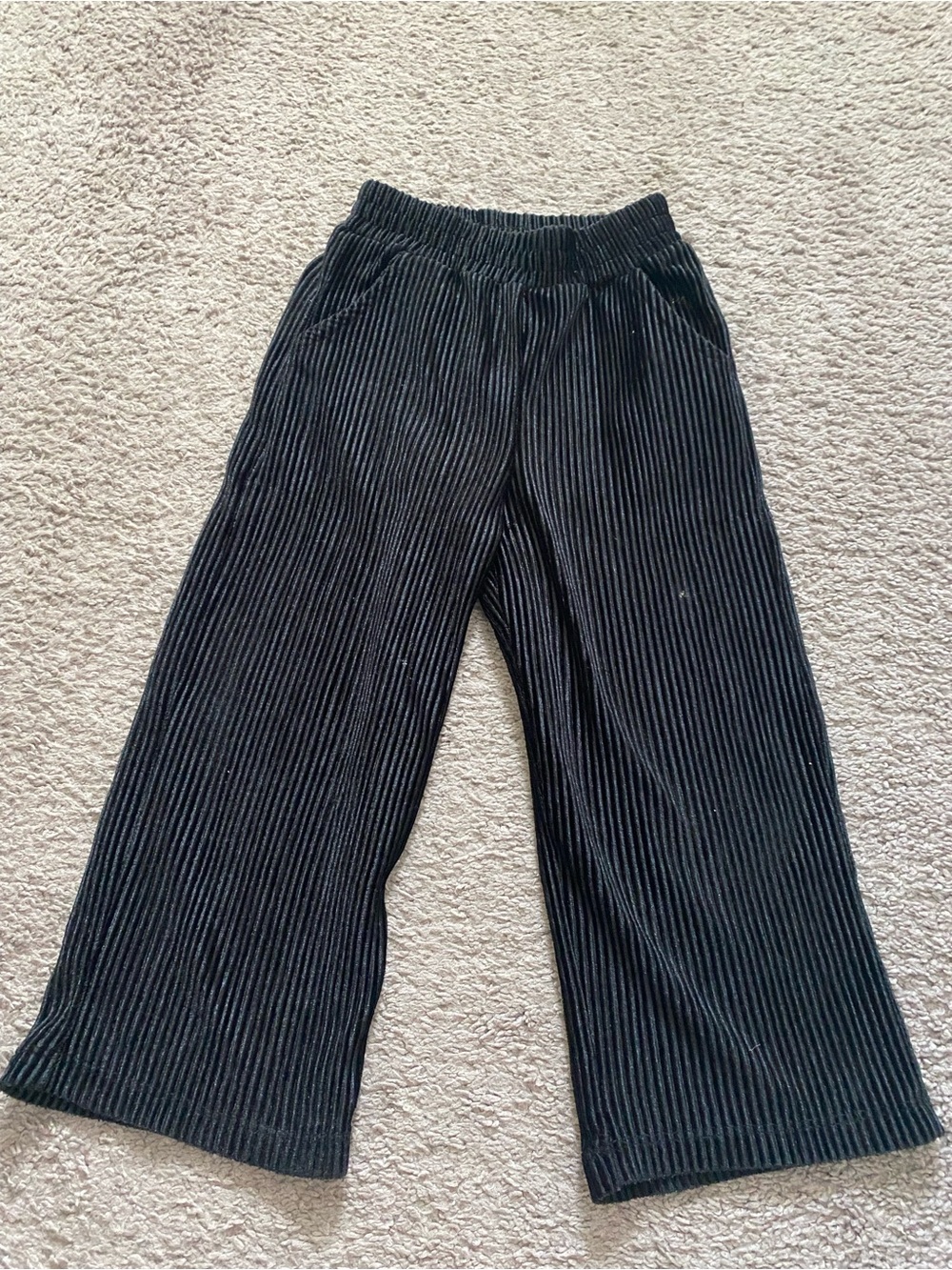 Girls Black Ribbed Knit Wideleg Pants